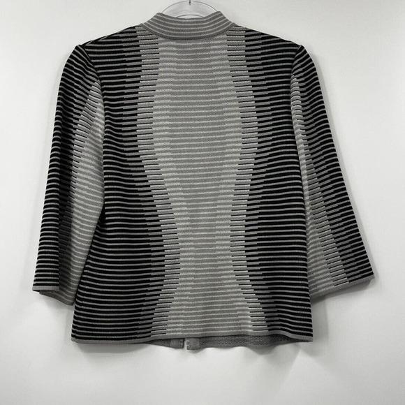 Ming Wang‎ Jacket Womens Full Zip Stripped Crewneck 3/4 Sleeve Gray Black Size S - Picture 8 of 11